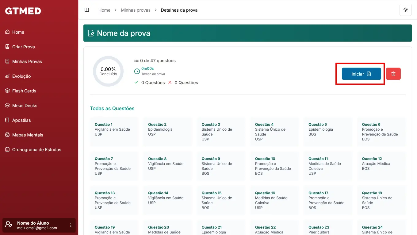 Central de Ajuda - Como criar provas: detalhes
