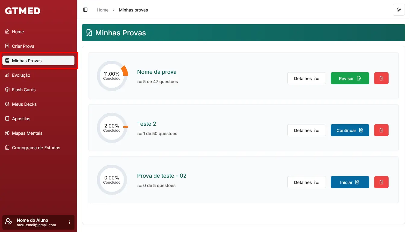 Central de Ajuda - Sobre as provas: minhas provas