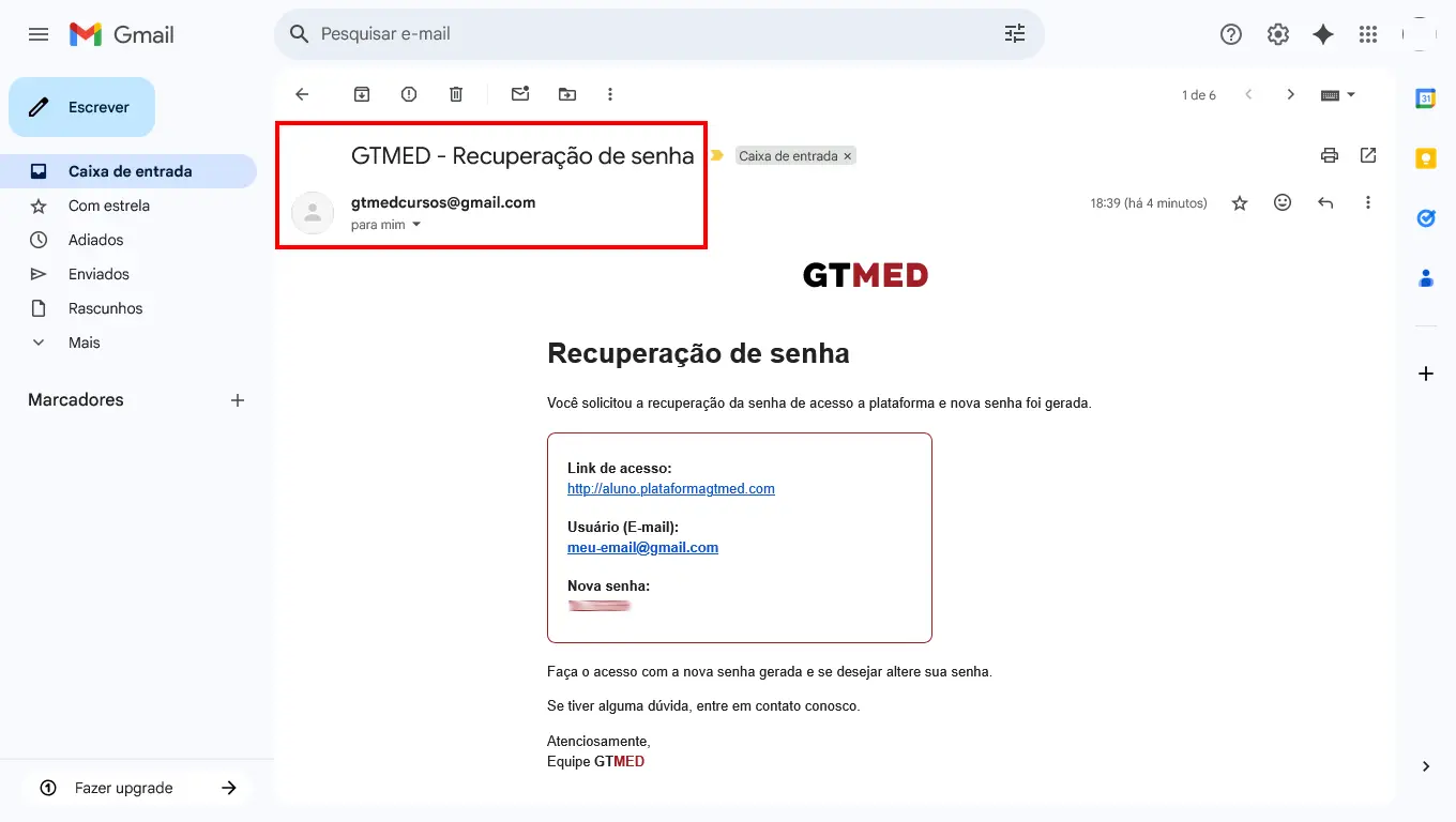Central de Ajuda - Como recuperar a senha: conferir sua caixa de entrada de e-mail